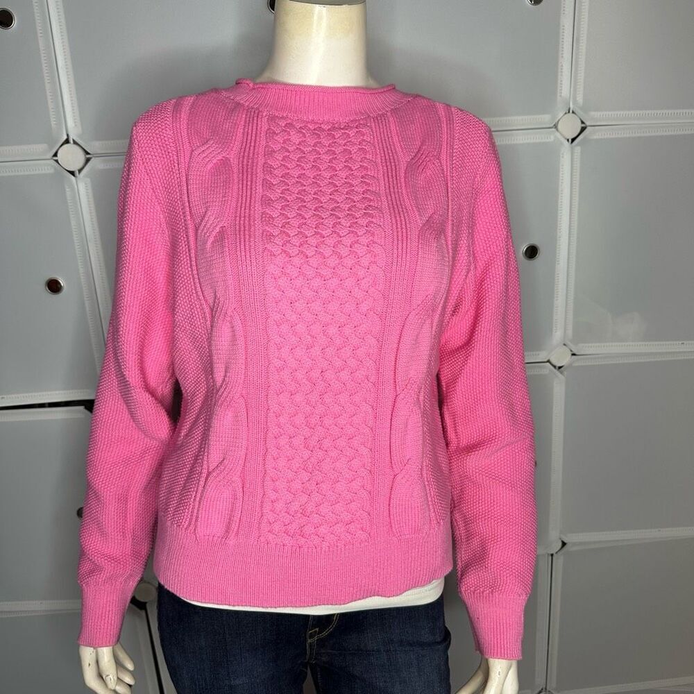 Banana Republic Bright Pink Cable Knit Raglan Crewneck Pullover Sweater Size Med